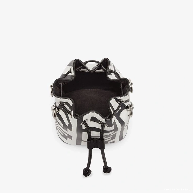 Cheap HOT White Leather Mon Bucket Capsule In Bag Black Mini Tresor Fendi Fendi Roma 0713